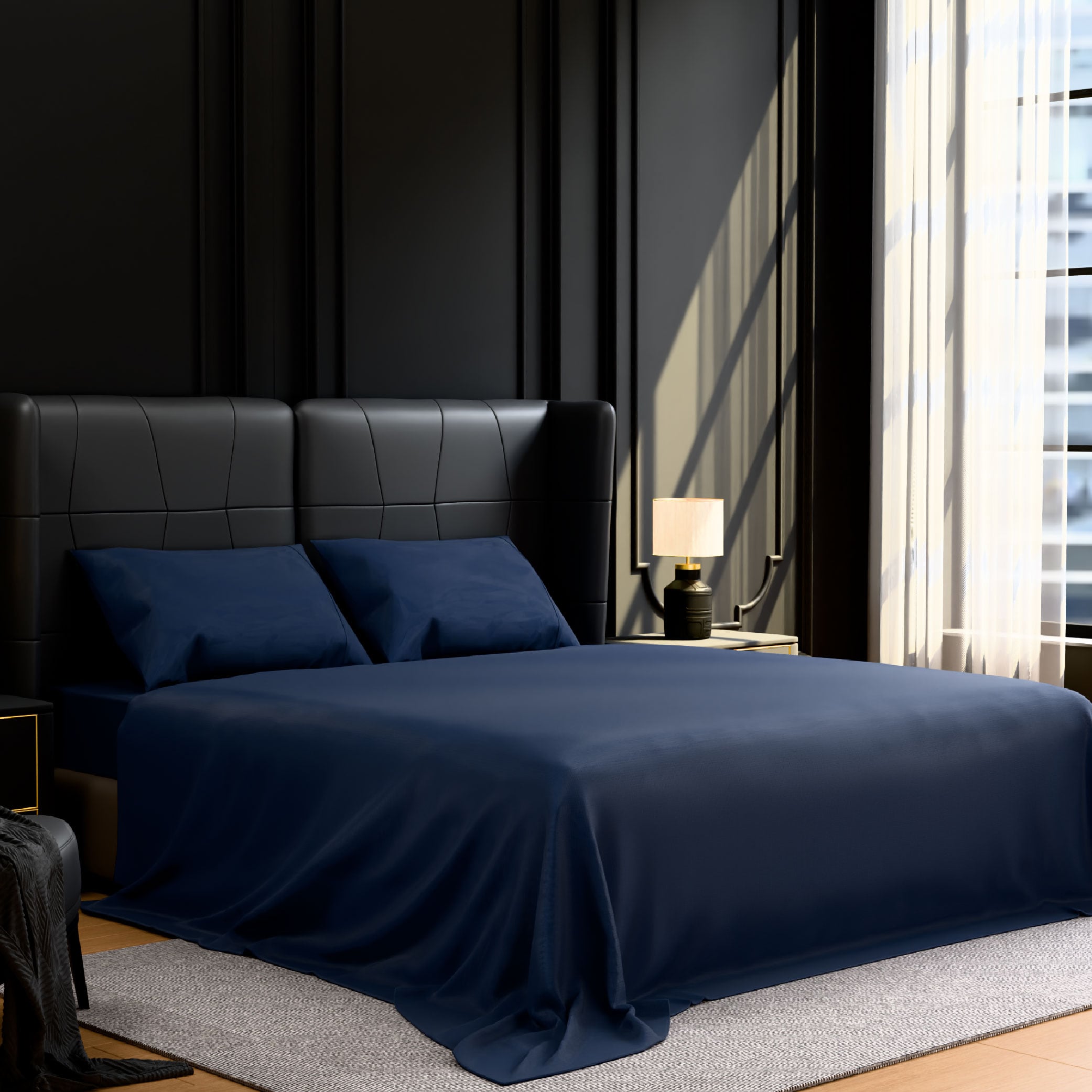 Bedding King Bed Sheets Set - 4 Piece Bedding - Brushed Microfiber - Shrinkage And Fade Resistant - Easy Care (King, Navy Blue)_voghion.com